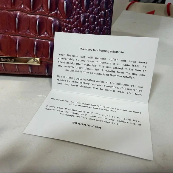 Brahmin Burgundy and Chestnut Crocodile Embossed Clutch - Picture 5 of 12